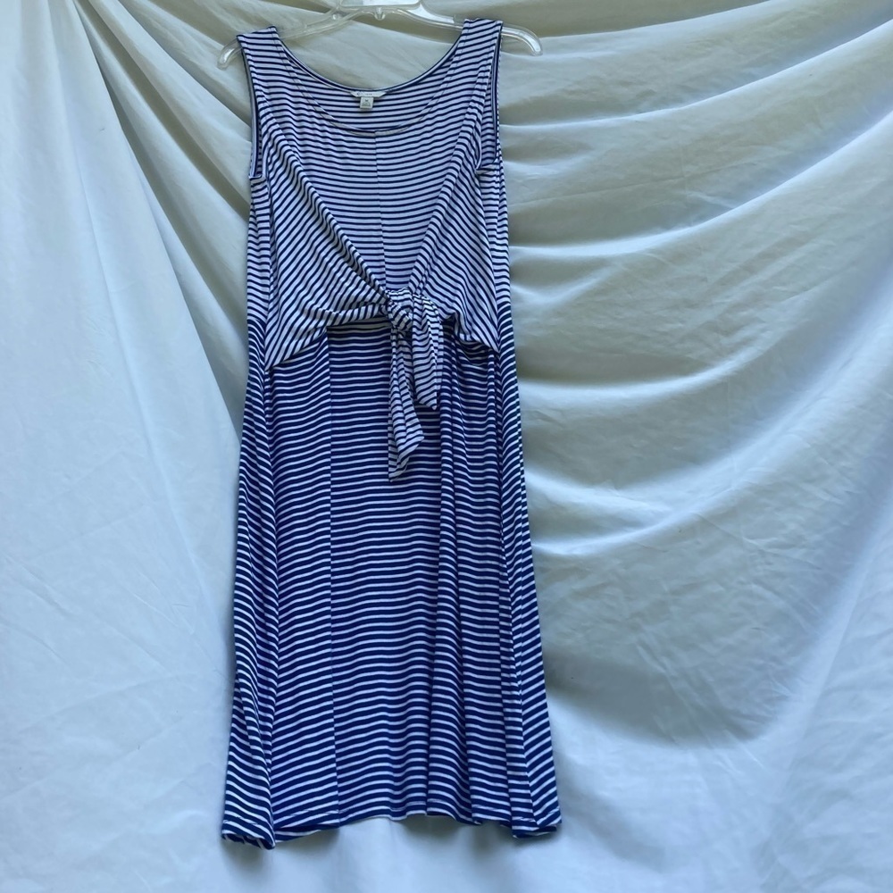 EST 1946 blue and white striped dress with tie in front, size medium